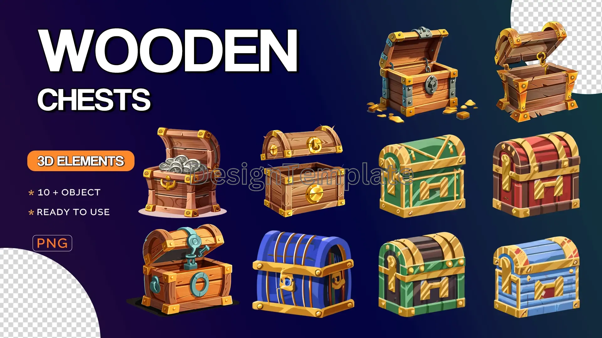Treasure Trove Exquisite Wooden Chests 3D Elements Pack image